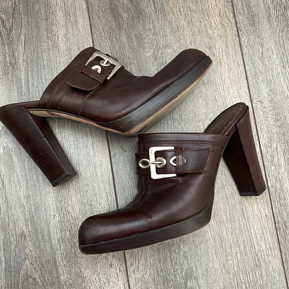 Vintage Y2k Yves Saint Laurent Brown Leather Pointed Mules with Silver Buckle - Picture 3 of 11